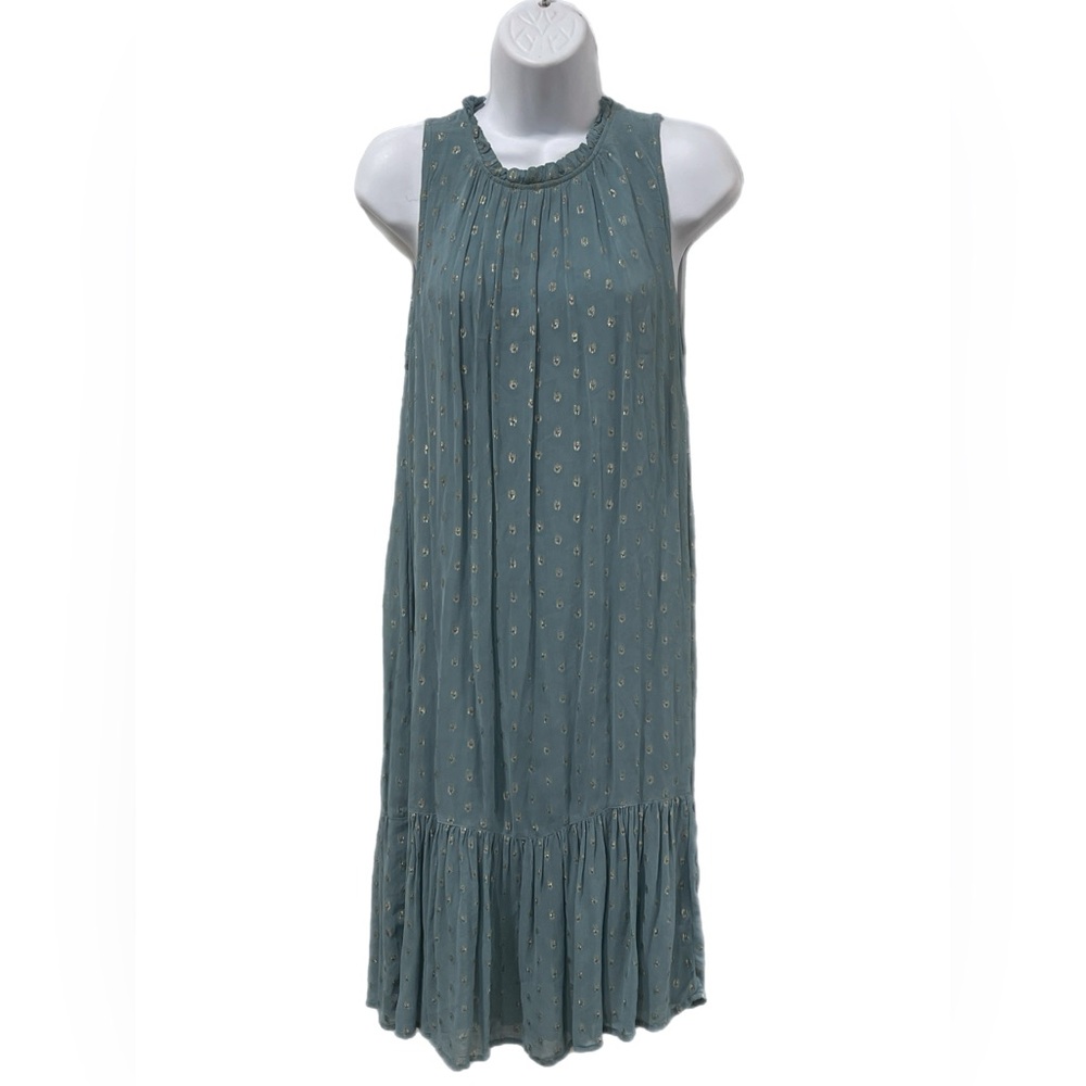 Anthropologie viscous metallic blue sleeveless dress small